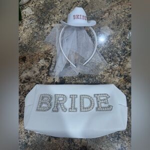White Bride Headband and pearl makeup bag